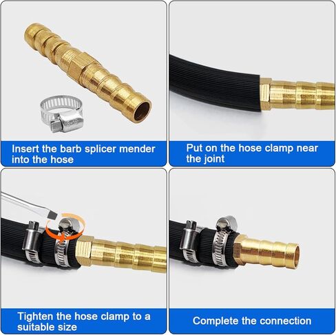 Brass Hose Barb Fittings Repair Kit, 2 pcs 3/8"(10mm) Brass Barb Splicer Mender Hose Fitting with 4 pcs Stainless Steel Pipe Clamps for Water/Fuel/Air, Fuel Line Connector Fittings in Saudi Arabia