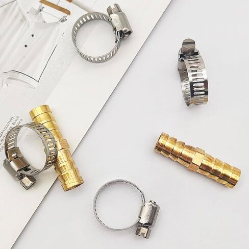 Brass Hose Barb Fittings Repair Kit, 2 pcs 3/8"(10mm) Brass Barb Splicer Mender Hose Fitting with 4 pcs Stainless Steel Pipe Clamps for Water/Fuel/Air, Fuel Line Connector Fittings in Saudi Arabia