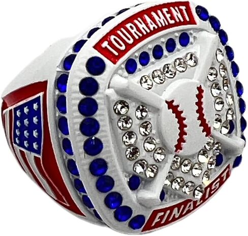 Discount Sports Rings HOME PLATE FINALIST RING — WHITE BODY, BLUE STONES, RED SIDES, NATIONAL Premium Softball Baseball Ring/Player/Team Awards/Tournament Ring 10-5 in Saudi Arabia