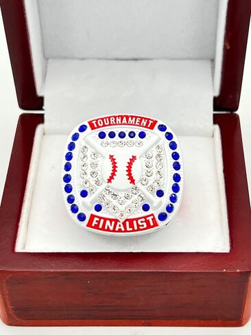 Discount Sports Rings HOME PLATE FINALIST RING — WHITE BODY, BLUE STONES, RED SIDES, NATIONAL Premium Softball Baseball Ring/Player/Team Awards/Tournament Ring 10-5 in Saudi Arabia