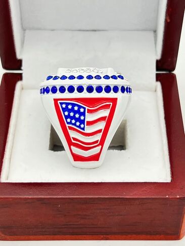 Discount Sports Rings HOME PLATE FINALIST RING — WHITE BODY, BLUE STONES, RED SIDES, NATIONAL Premium Softball Baseball Ring/Player/Team Awards/Tournament Ring 10-5 in Saudi Arabia