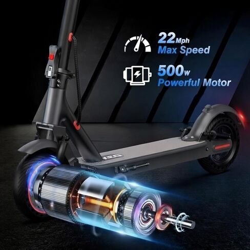KEQ Electric Scooter Adults with Dual Suspension 10" Solid Tires Max 22Mph 500W Motor 30 Miles Range Dual Braking System Portable & Foldable E Scooter for Commuting Travel and Campus Use in Kuwait