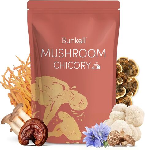 Bunkell Mushroom Chicory, Adaptogenic 6 Mushrooms with Lion's Mane, Reishi, Cordyceps, Shiitake, King Trumpet & Turkey Tail, Mushroom Chicory Powder for Energy, Digestion & Immune Support, 30 Servings in Kuwait