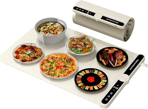 Smart Warming Mat for Food, Upgrade Waterproof Foldable Heating Mat, Food Warming Mat with 9 Level Adjustable Temperature and 6-Speed Timing, Easy to Clean Food Warmers for Buffet,Party,Thawin (Beige) in Kuwait