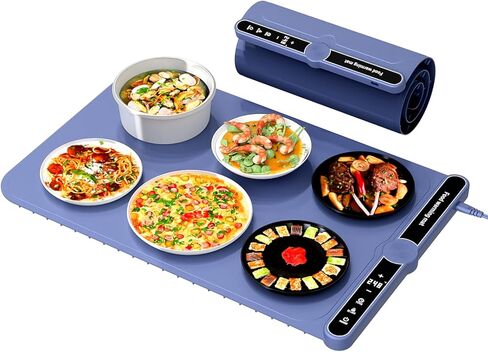 Smart Warming Mat for Food, Upgrade Waterproof Foldable Heating Mat, Food Warming Mat with 9 Level Adjustable Temperature and 6-Speed Timing, Easy to Clean Food Warmers for Buffet,Party,Thawin (Beige) in Saudi Arabia