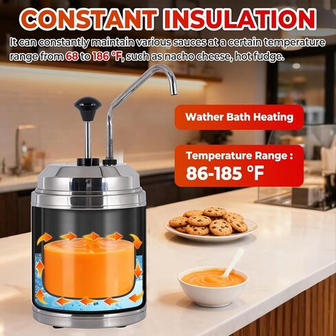 موزع جبن ناتشو مع مضخة غير قابلة للصدأ، 2.6 لتر، موزع مضخة الجبن، موزع حلوى ساخنة من الفولاذ المقاوم للصدأ، أكثر دفئًا لصلصة الجبن، حلوى زبدة الفول السوداني، الكراميل in Kuwait