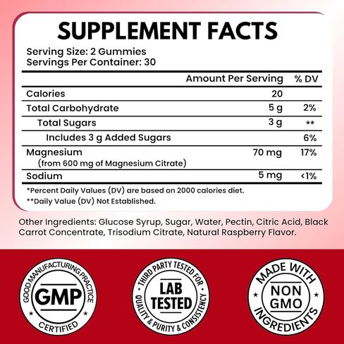 Vitboost Magnesium Citrate Gummies 600mg - 60 Count Magnesium Gummies للاسترخاء ودعم العضلات - نكهة التوت الطبيعية - غير معدلة وراثيًا، خالية من الغلوتين، نباتية in Kuwait
