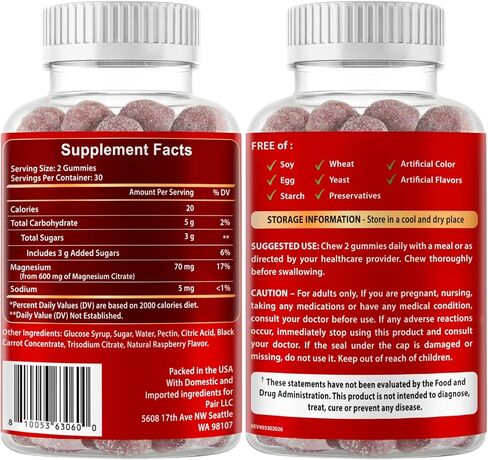 Vitboost Magnesium Citrate Gummies 600mg - 60 Count Magnesium Gummies للاسترخاء ودعم العضلات - نكهة التوت الطبيعية - غير معدلة وراثيًا، خالية من الغلوتين، نباتية in Kuwait
