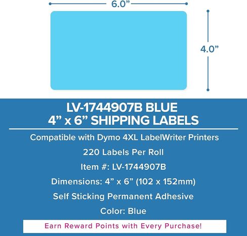 Dymo LV-1744907 Compatible 4x6 Blue Shipping Labels – 220 Direct Thermal Labels, Compatible with Dymo LabelWriter 4XL, Blue Label Rolls for USPS, UPS, FedEx, Etsy & Ebay in Saudi Arabia