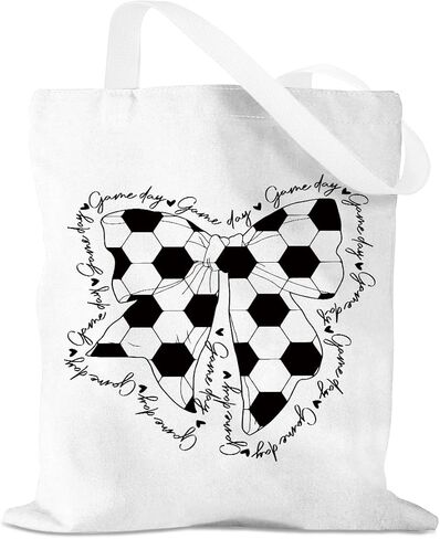 Bow Basketball Soccer Softball Tennis Volleyball Football Canvas Tote Bag Gifts for Women Reusable Grocery Bags in Saudi Arabia
