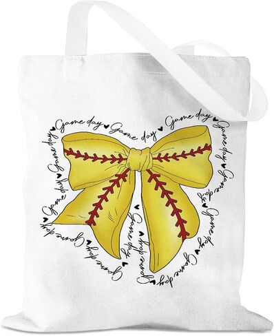 Bow Basketball Soccer Softball Tennis Volleyball Football Canvas Tote Bag Gifts for Women Reusable Grocery Bags in Saudi Arabia