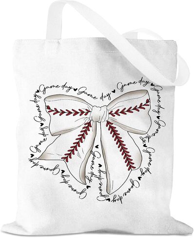 Bow Basketball Soccer Softball Tennis Volleyball Football Canvas Tote Bag Gifts for Women Reusable Grocery Bags in Saudi Arabia