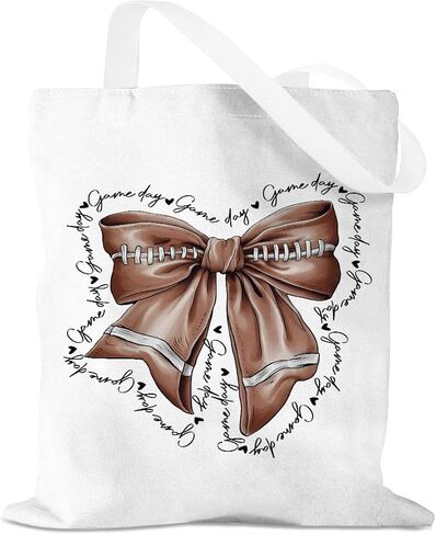 Bow Basketball Soccer Softball Tennis Volleyball Football Canvas Tote Bag Gifts for Women Reusable Grocery Bags in Saudi Arabia
