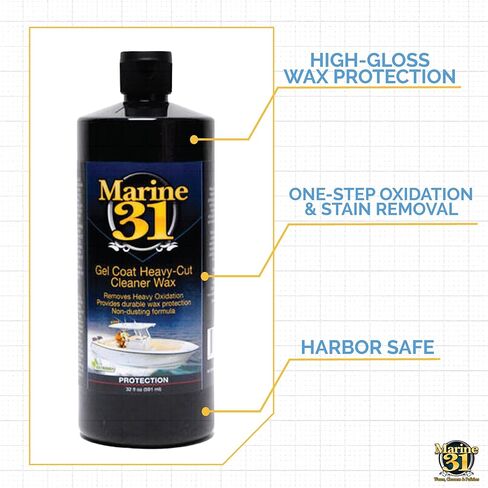 Marine 31 Gel Coat Heavy-Cut Cleaner Wax | Liquid Oxidation Remover for Painted & Coated Boat Surfaces | Restores Shine & Smooth Finish | M31-241 | 32oz in Kuwait