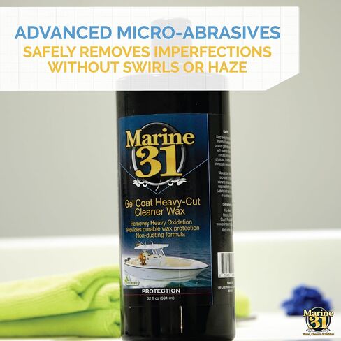 Marine 31 Gel Coat Heavy-Cut Cleaner Wax | Liquid Oxidation Remover for Painted & Coated Boat Surfaces | Restores Shine & Smooth Finish | M31-241 | 32oz in Kuwait