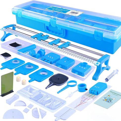 مجموعة تجارب الفيزياء والبصريات، مجموعة فيزياء العلوم والتكنولوجيا والهندسة والرياضيات (STEM) لانكسار/انعكاس الضوء، وعدسة محدبة، وتصوير الثقب واستكشاف الألوان الأساسية للضوء في المدرسة والمنزل، أداة تعليمية عملية in Kuwait
