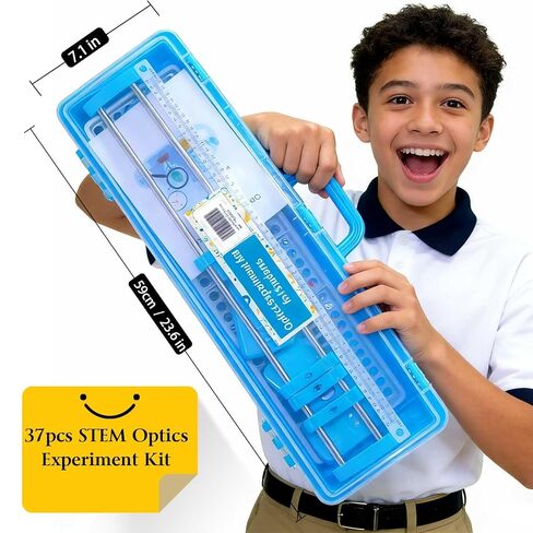 مجموعة تجارب الفيزياء والبصريات، مجموعة فيزياء العلوم والتكنولوجيا والهندسة والرياضيات (STEM) لانكسار/انعكاس الضوء، وعدسة محدبة، وتصوير الثقب واستكشاف الألوان الأساسية للضوء في المدرسة والمنزل، أداة تعليمية عملية in Kuwait