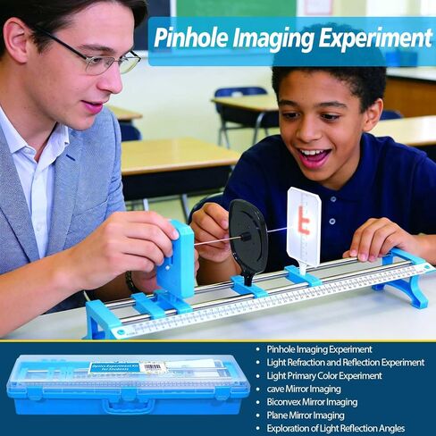 مجموعة تجارب الفيزياء والبصريات، مجموعة فيزياء العلوم والتكنولوجيا والهندسة والرياضيات (STEM) لانكسار/انعكاس الضوء، وعدسة محدبة، وتصوير الثقب واستكشاف الألوان الأساسية للضوء في المدرسة والمنزل، أداة تعليمية عملية in Kuwait