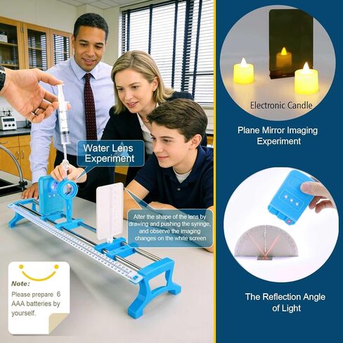 مجموعة تجارب الفيزياء والبصريات، مجموعة فيزياء العلوم والتكنولوجيا والهندسة والرياضيات (STEM) لانكسار/انعكاس الضوء، وعدسة محدبة، وتصوير الثقب واستكشاف الألوان الأساسية للضوء في المدرسة والمنزل، أداة تعليمية عملية in Kuwait