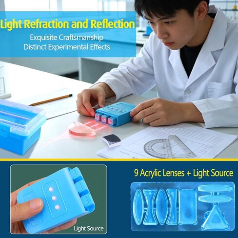 مجموعة تجارب الفيزياء والبصريات، مجموعة فيزياء العلوم والتكنولوجيا والهندسة والرياضيات (STEM) لانكسار/انعكاس الضوء، وعدسة محدبة، وتصوير الثقب واستكشاف الألوان الأساسية للضوء في المدرسة والمنزل، أداة تعليمية عملية in Kuwait