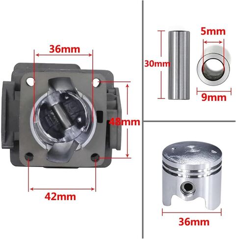 حشية حلقة المكبس الأسطوانية، طقم مكبس أسطواني لجزازة العشب 36 مم متوافق مع 1E36F-2 TL33 CG330 TB33 TU33 in Saudi Arabia