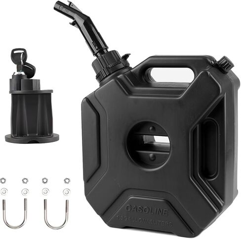 خزان محمول مع دعامة تثبيت مطورة للتركيب 5 لتر / 1.3 جالون يناسب السيارة والدراجة النارية وسيارات الدفع الرباعي ATV UTV U الترباس لأنبوب 1 بوصة (قفل + دعامة مطورة) in Kuwait