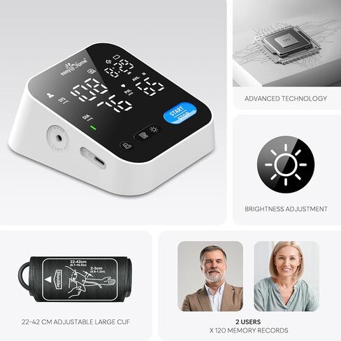 جهاز قياس ضغط الدم Easy@Home للاستخدام المنزلي، جهاز BP الناطق الرقمي مع صوت قابل للتعديل، شاشة LED كبيرة بثلاثة ألوان، تشغيل بلمسة واحدة، تطبيق MyHeartPal مجاني، بدون بلوتوث، EBP-703 in Saudi Arabia