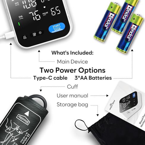 جهاز قياس ضغط الدم Easy@Home للاستخدام المنزلي، جهاز BP الناطق الرقمي مع صوت قابل للتعديل، شاشة LED كبيرة بثلاثة ألوان، تشغيل بلمسة واحدة، تطبيق MyHeartPal مجاني، بدون بلوتوث، EBP-703 in Saudi Arabia