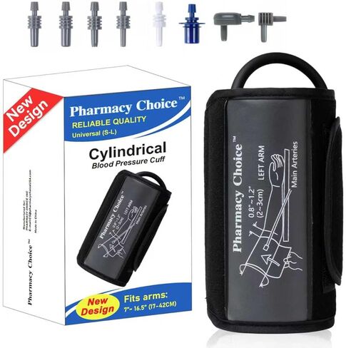 الكفة الأسطوانية لضغط الدم، الكفة للبالغين، الكفة BP العالمية، متوافقة مع معظم الشاشات، الكفة البديلة لضغط الدم ARM مع 8 موصلات، مقاس واحد يناسب 7 بوصات - 16.5 بوصة (17-42 سم) أسود in Kuwait