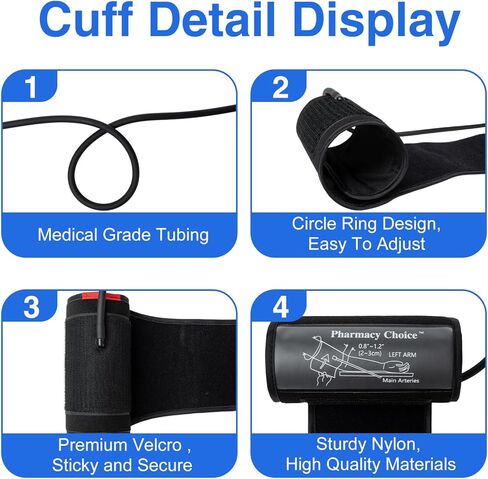 الكفة الأسطوانية لضغط الدم، الكفة للبالغين، الكفة BP العالمية، متوافقة مع معظم الشاشات، الكفة البديلة لضغط الدم ARM مع 8 موصلات، مقاس واحد يناسب 7 بوصات - 16.5 بوصة (17-42 سم) أسود in Kuwait