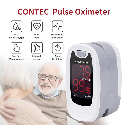 CONTEC CMS50M Fingertip Pulse Oximeter SpO2 and PR Value Blood Oxygen Monitor Neck/Wrist Cord LED Display Gray White color (Gray) in Kuwait
