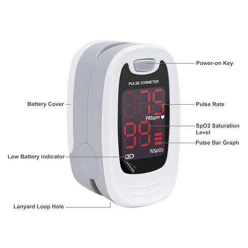 CONTEC CMS50M Fingertip Pulse Oximeter SpO2 and PR Value Blood Oxygen Monitor Neck/Wrist Cord LED Display Gray White color (Gray) in Kuwait