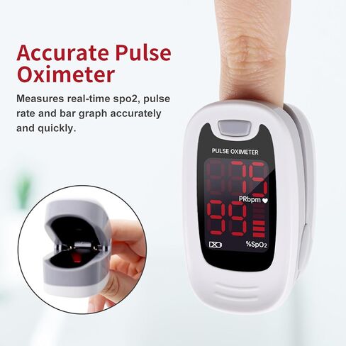 CONTEC CMS50M Fingertip Pulse Oximeter SpO2 and PR Value Blood Oxygen Monitor Neck/Wrist Cord LED Display Gray White color (Gray) in Kuwait