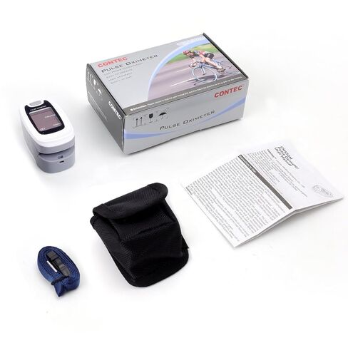 CONTEC CMS50M Fingertip Pulse Oximeter SpO2 and PR Value Blood Oxygen Monitor Neck/Wrist Cord LED Display Gray White color (Gray) in Kuwait