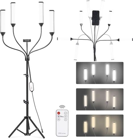 Four-arm LED Photography Light,with Tripod Light Stand and 2.4G Remote,2800k-6500k Fill Light for Live Stream Video Recording Eyebrow Tattoo Makeup YouTube Videos in Kuwait