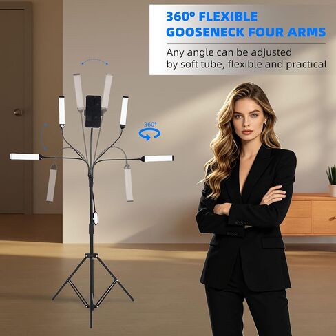 Four-arm LED Photography Light,with Tripod Light Stand and 2.4G Remote,2800k-6500k Fill Light for Live Stream Video Recording Eyebrow Tattoo Makeup YouTube Videos in Kuwait