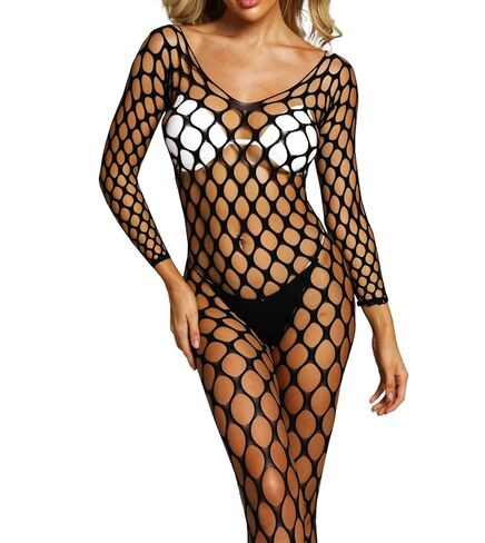 Women's Sexy Fishnet Bodystocking Lingerie Mesh Bodysuit Jumpsuit One Piece Full Body Fishnets Nightwear One Size in Kuwait