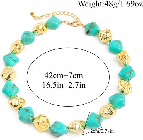 Charm Chunky Irregular Turquoise Gold Beads Choker Necklace for Women Statement Red Resin Acrylic Necklaces Boho Prom Party Aesthetic Jewelry Gifts in Saudi Arabia