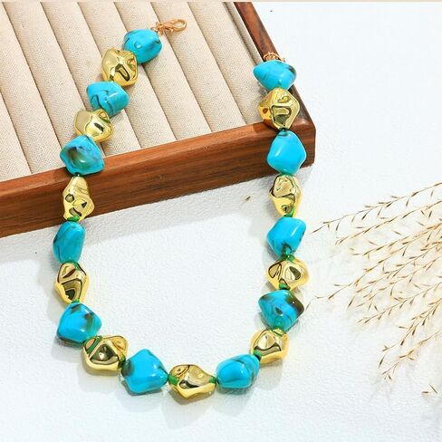 Charm Chunky Irregular Turquoise Gold Beads Choker Necklace for Women Statement Red Resin Acrylic Necklaces Boho Prom Party Aesthetic Jewelry Gifts in Saudi Arabia