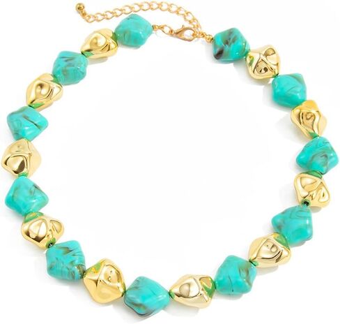 Charm Chunky Irregular Turquoise Gold Beads Choker Necklace for Women Statement Red Resin Acrylic Necklaces Boho Prom Party Aesthetic Jewelry Gifts in Saudi Arabia