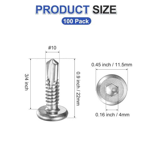 M METERXITY 100 Pack Hex Socket Self Tapping Screws, #10 x 3/4 Inch Flat Head Socket Cap Bolts 410 Stainless Steel Metal Sheet Drilling Screw for Home Repair Wood [Silver Tone] in Saudi Arabia