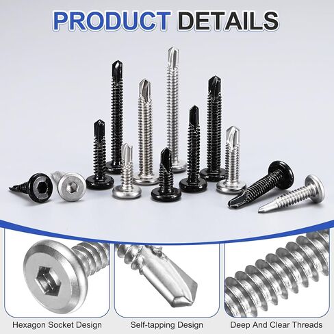 M METERXITY 100 Pack Hex Socket Self Tapping Screws, #10 x 3/4 Inch Flat Head Socket Cap Bolts 410 Stainless Steel Metal Sheet Drilling Screw for Home Repair Wood [Silver Tone] in Saudi Arabia