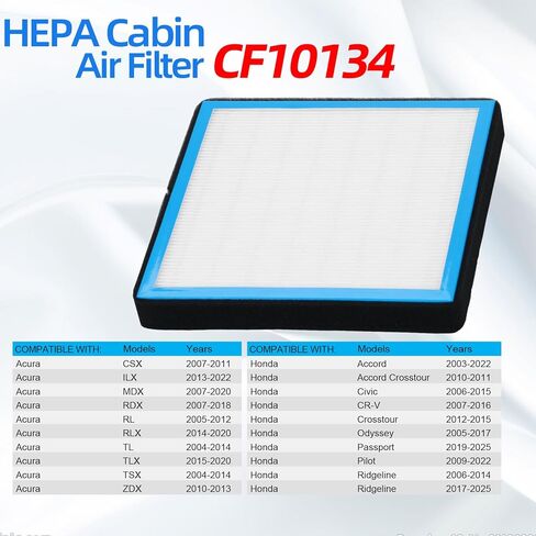 فلتر هواء المقصورة CF10134 مع الكابون المنشط باختصار متوافق مع Honda Accord Civic CR-V Odyssey Pilot Ridgeline Acura CSX ILX RDX TSX RL MDX 2003-2023. in Kuwait