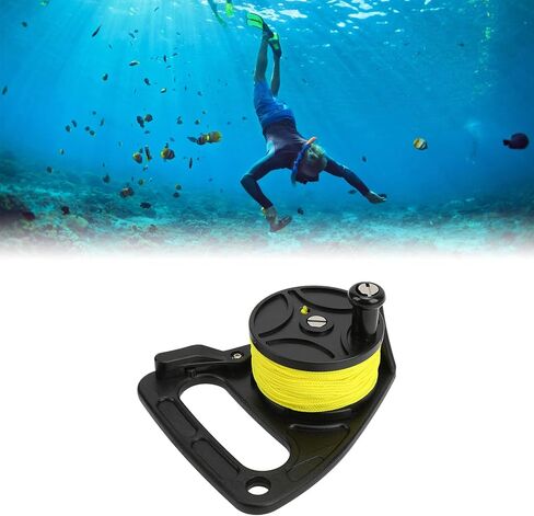 Dive Reel with Thumb Stopper, 46m Yellow Wire Blue Reel for Snorkeling and Underwater Sports - Durable Nylon Wire, Smooth Line Control, Lightweight Design (Black Wheel) in Saudi Arabia