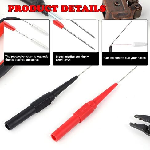 12 PCS Stainless Steel Back Probe Pins Kit, 0.7mm Electrical Needle Probes for 4mm Banana Socket Plug, Insulation Piercing Pin Test Probes in Kuwait