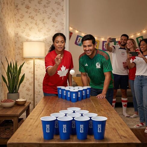 مجموعة كأس العالم لكرة القدم المضيفة الرسمية لكأس العالم FIFA 2026 (22 قطعة + 4 كرات) | أكواب فردية وكرات بينج بونج قابلة لإعادة الاستخدام - مصممة خصيصًا للألعاب الداخلية والخارجية التي لا نهاية لها، والبوابات الخلفية، وأيام الألعاب والحفلات in Kuwait