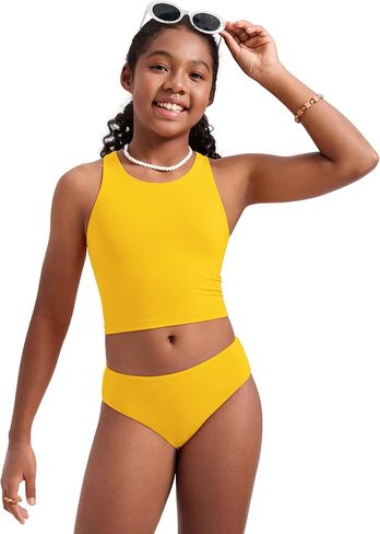 CRZ YOGA Girls Tankini Set 2 Piece Swimsuit - Beach Sports Bathing Suit High Neck Racerback Padded Kids Teen in Saudi Arabia