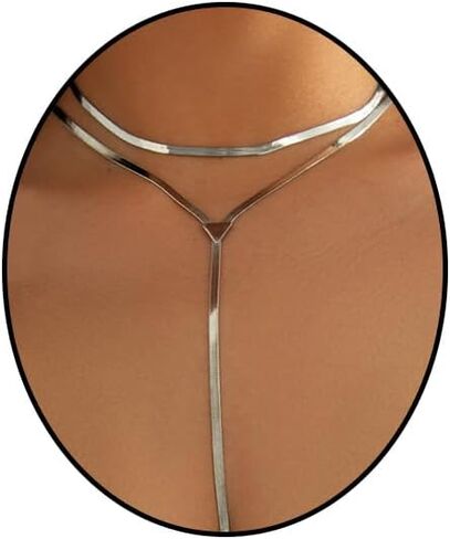 Gold Layered Choker Pendant Necklace for Women Silver Triangle Long Thick Snake Chain Statement Necklace Herringbone Y Chain Jewelry Gift in Saudi Arabia