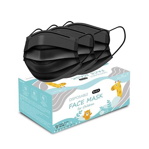 Kids Face Mask Black Disposable Kids Masks for Protection Breathable Black Face Masks Cute Facemasks for Children 50Pcs in Saudi Arabia