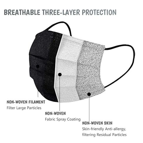 Kids Face Mask Black Disposable Kids Masks for Protection Breathable Black Face Masks Cute Facemasks for Children 50Pcs in Saudi Arabia